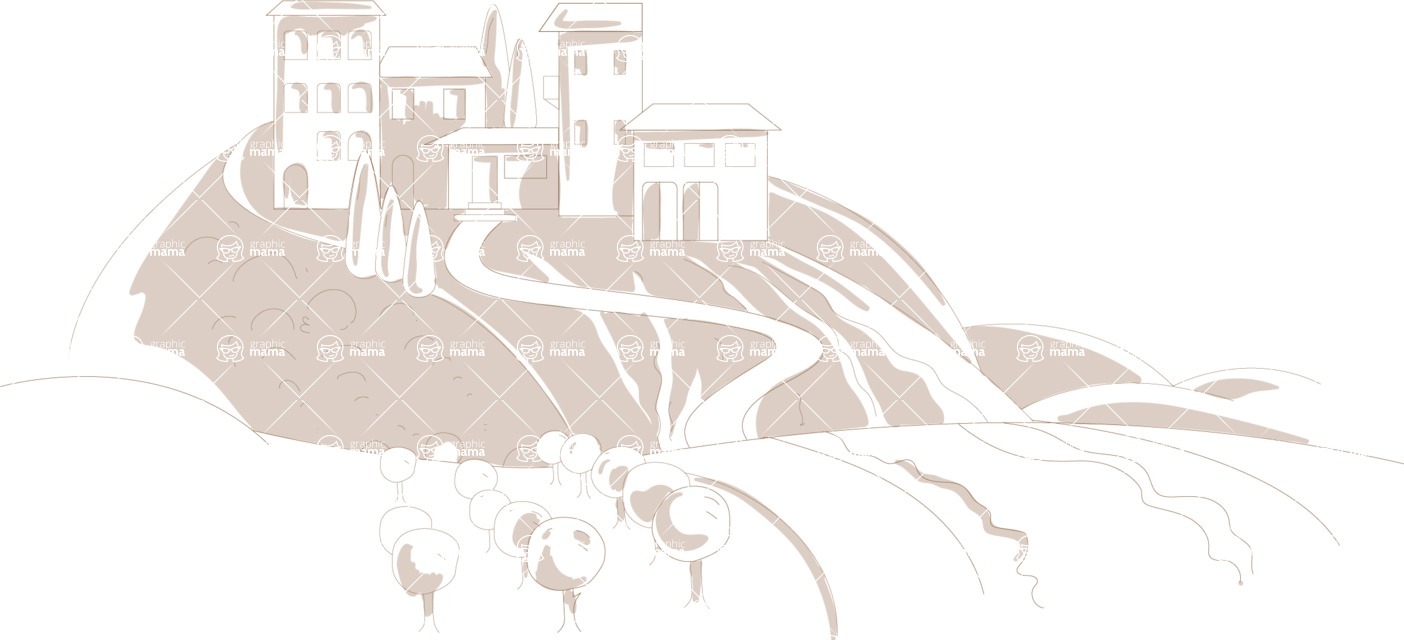 Italy Themed Graphic Collection - Italian Landscape Background in Hand Drawn Style